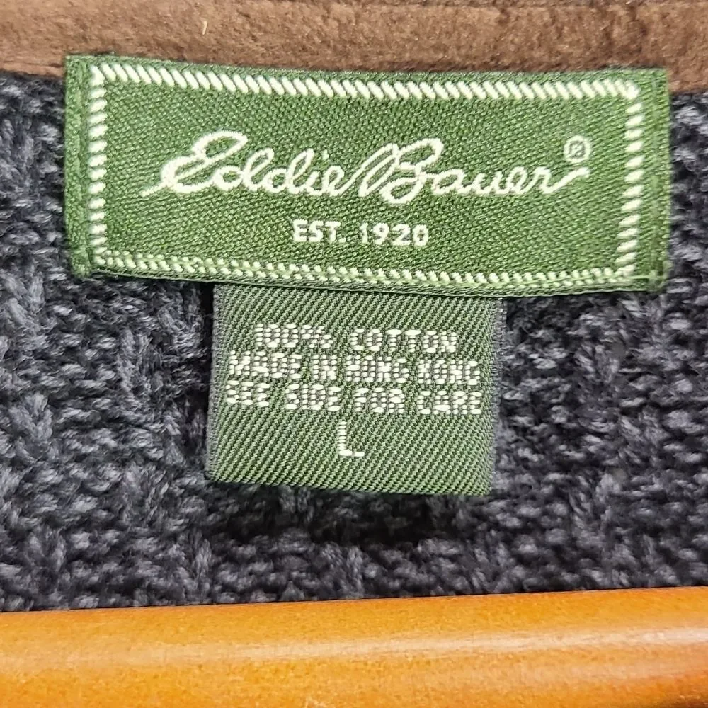 Eddie Bauer Men's Knitted 100% Cotton Gray Sweater Like New Size Large‎